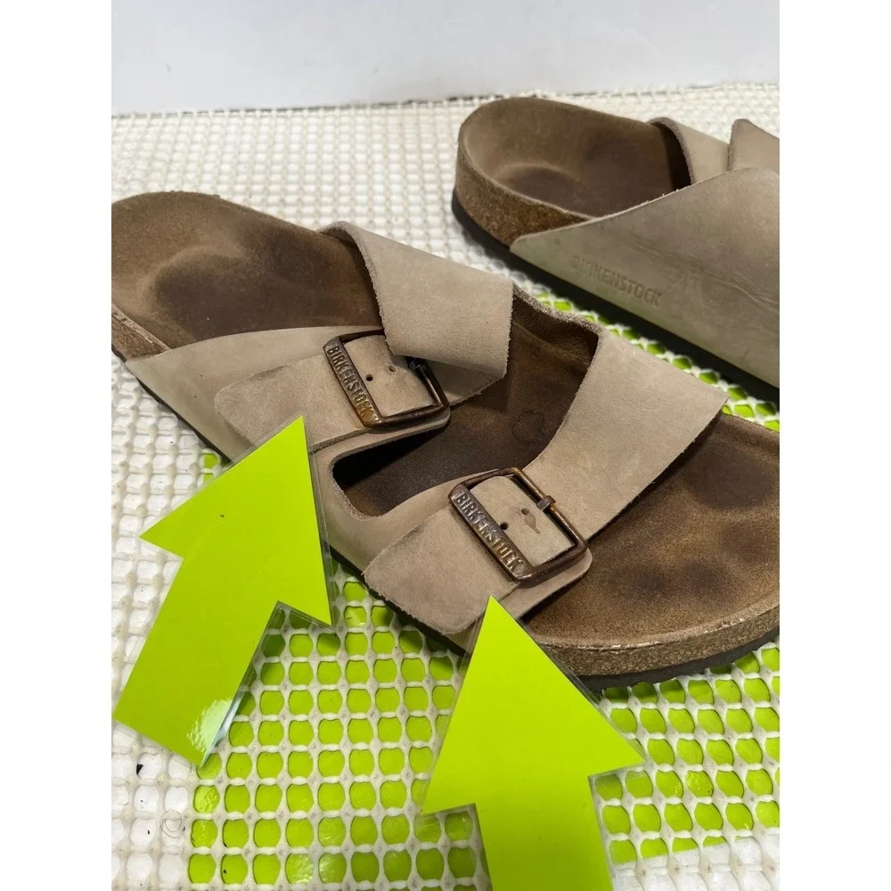 Birkenstock Arizona Tobacco Brown Nubuck Leather Slide Sandals